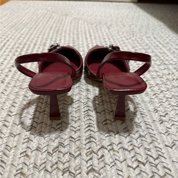 NEW Urban Outfitters Burgundy Buckle Slingback Kitten Heels - Picture 9 of 12